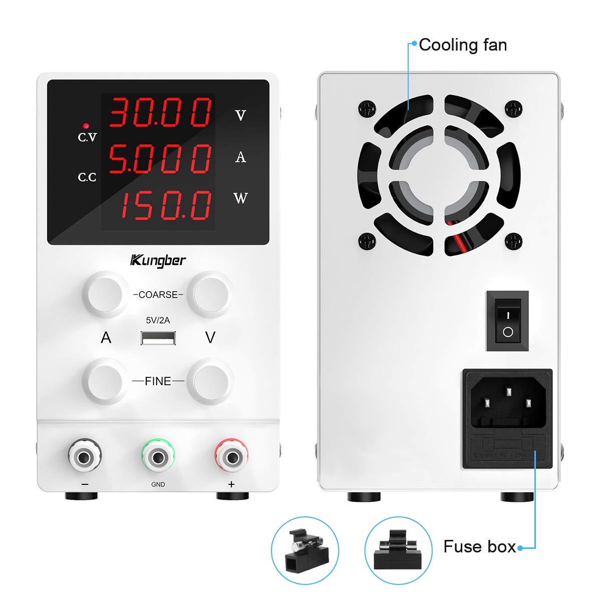 Wanptek 0-30V 5A Adjustable Variable DC Bench Power Supply – 150W – With USB Fast Charging