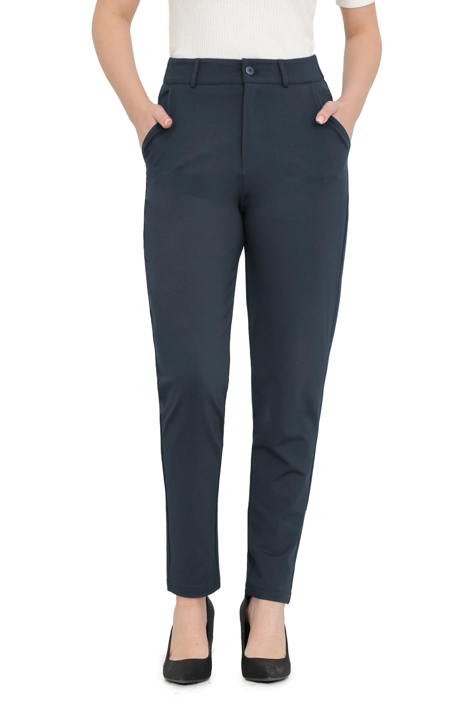 Bamans Pantalones de vestir para mujer, pantalones de trabajo, oficina, negocios, casual, elásticos, de cintura alta, con bolsillos