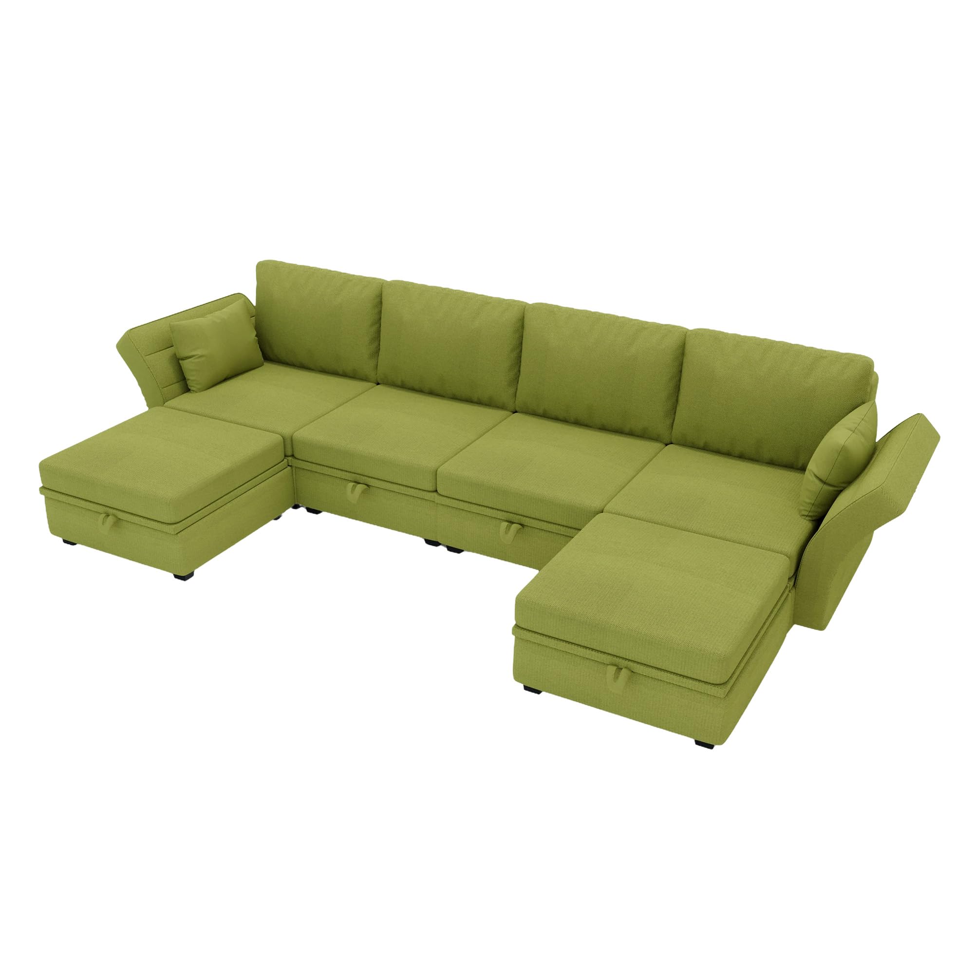 SUPPNEED Sofá seccional suave en forma de U con almacenamiento, empalme casual puede usar sofá doble, reposabrazos plegable de tela de lino, sofá reclinable extra ancho para sala de estar (oliva)