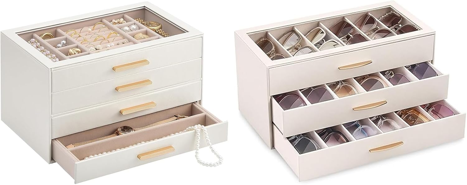Lolalet Jewelry Box Organizer Bundle with Sunglasses Organizer Case