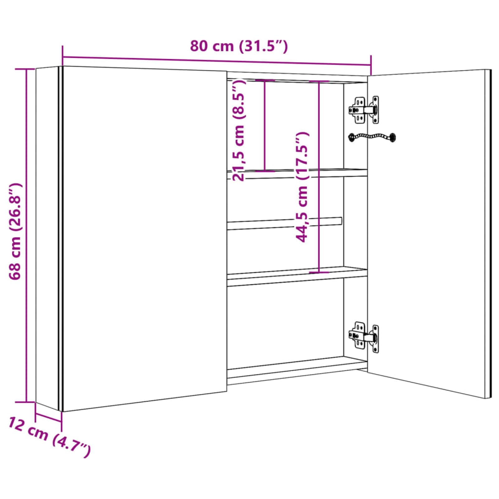 ATOMSTACK MAKER Spiegelschrank Bad 80x12x68 cm, glänzendes Weiß, mit 2 Türen, 3 Böden & berührungslosem EIN/Aus-Schalter – energiesparende Beleuchtung für Make-up, Rasur & Pflege