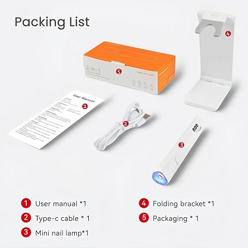 Miniatura 9 de YTD Likomey Lámpara LED UV de mano para esmalte de gel, mini luz blanca de secado rápido con soporte plegable, recargable inalámbrica portátil para