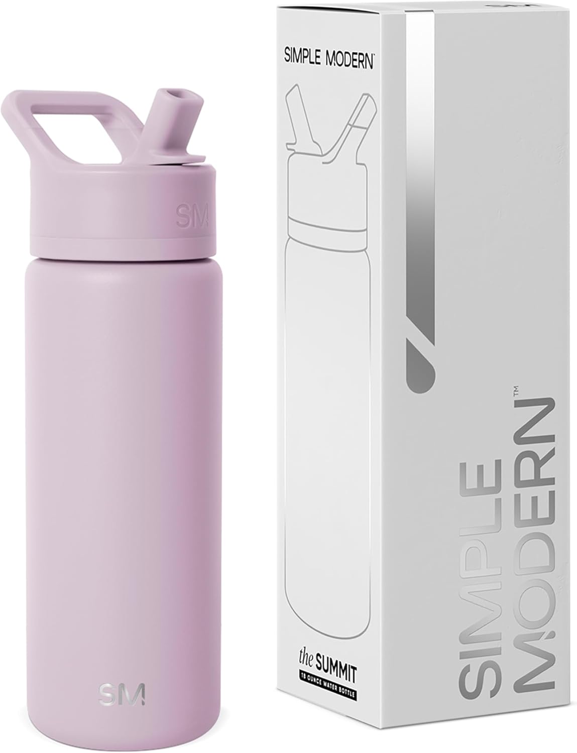 Simple Modern Kids Water Bottle with Straw Lid Vacuum Insulated Stainless Steel Metal Thermos Bottles | Reusable Leak Proof BPA-Free Flask for School | Summit Collection | 18oz, Lavender Mist