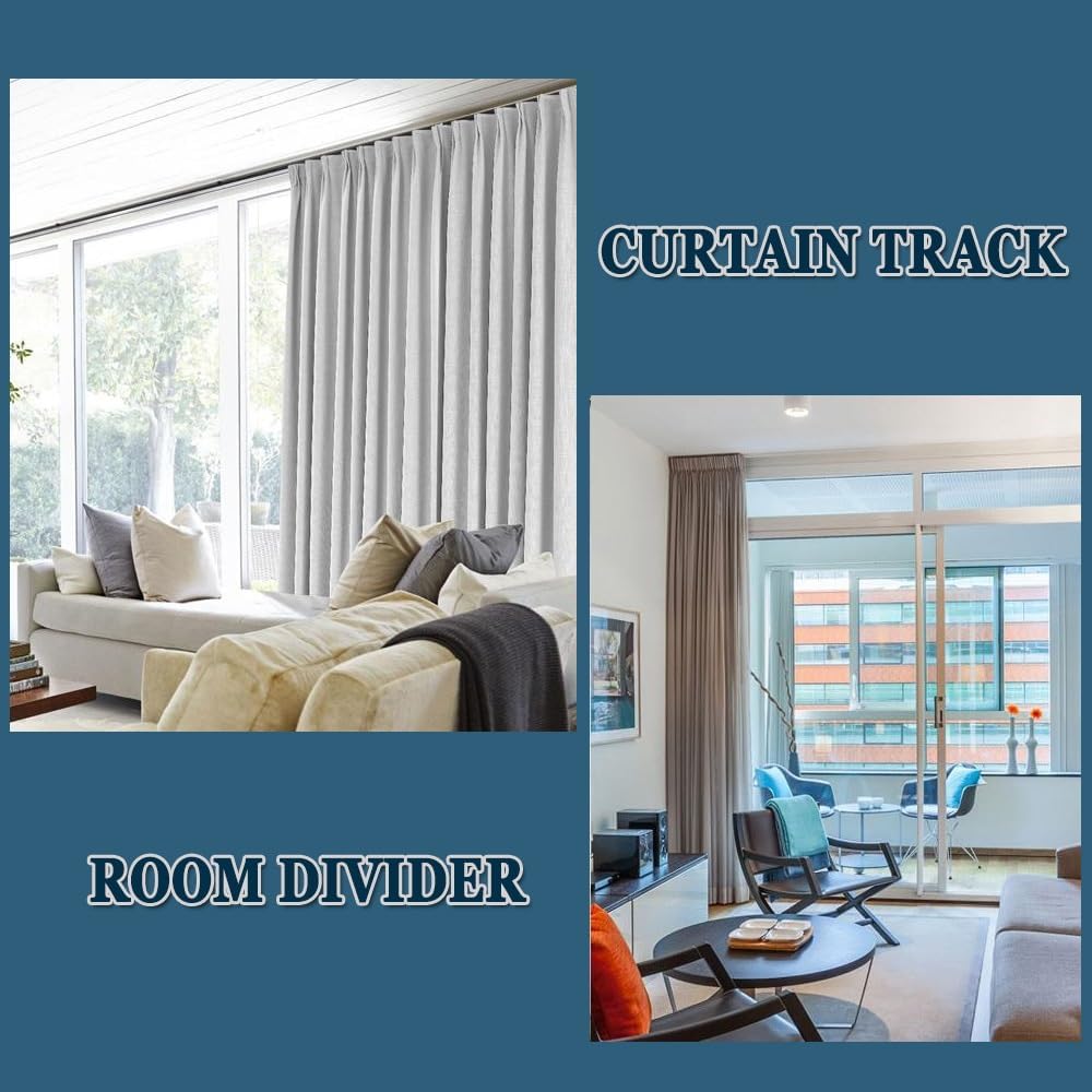 Double Curtain Track Rod with Brackets & End Caps - Wall Mounted 2.3m/7.5ft (1.15m x 2) for Living Room & Bedroom Divider - Versatile Color A