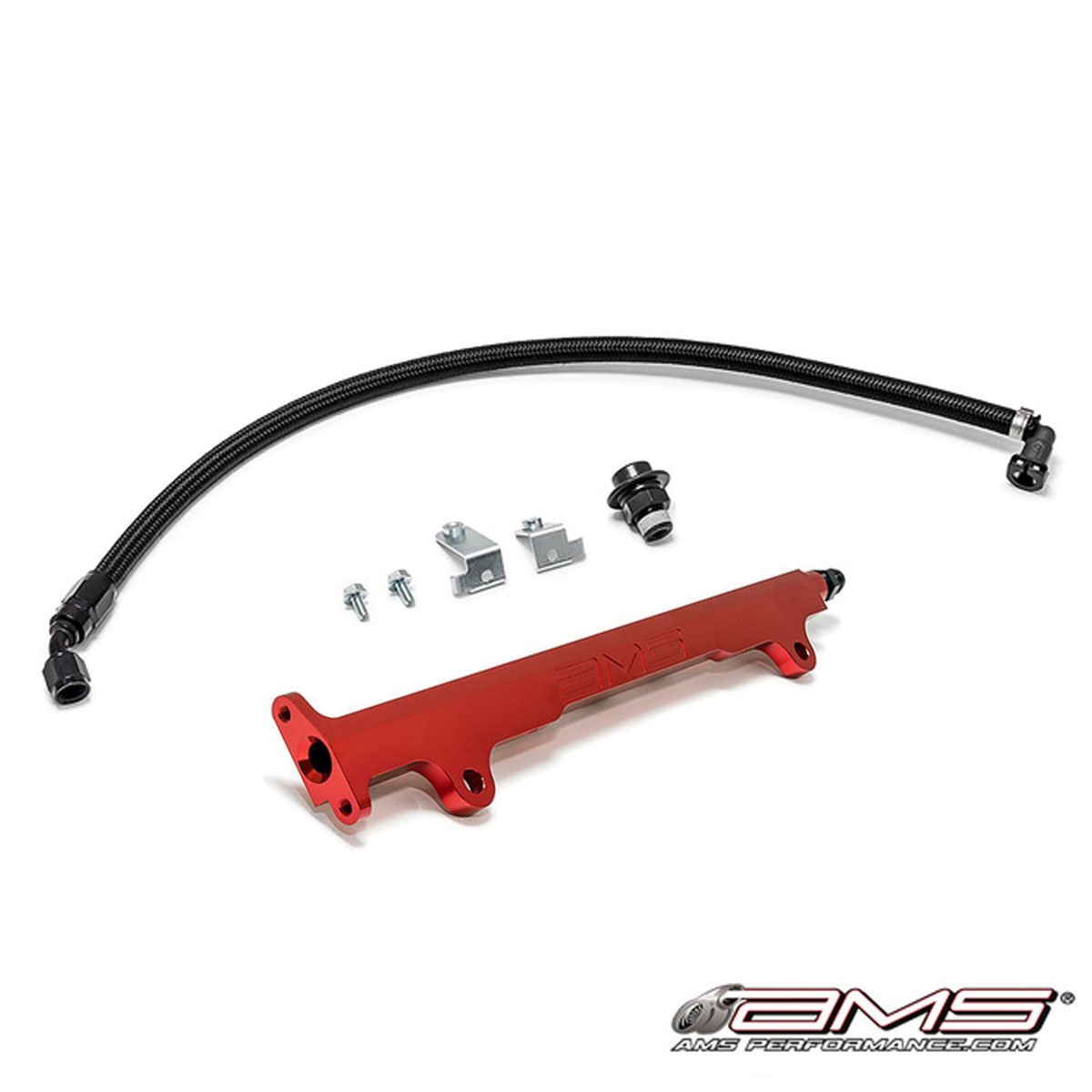 AMS EVO X CNC machined Aluminum Fuel Rail with Pulsation Dampener - Red
