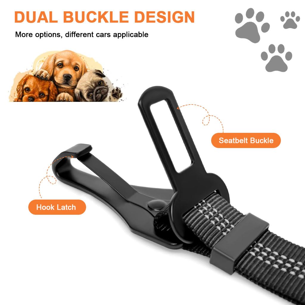 STHIRA® 2Pcs Dog Safety Harness for Car 3-in-1 Dog Leash Bungee Reflective Restraint Strap for Car Back Seat, Dog Harness with 360 ° Swivel Screwgate Carabiner, Quick Release Clip Tongue 1