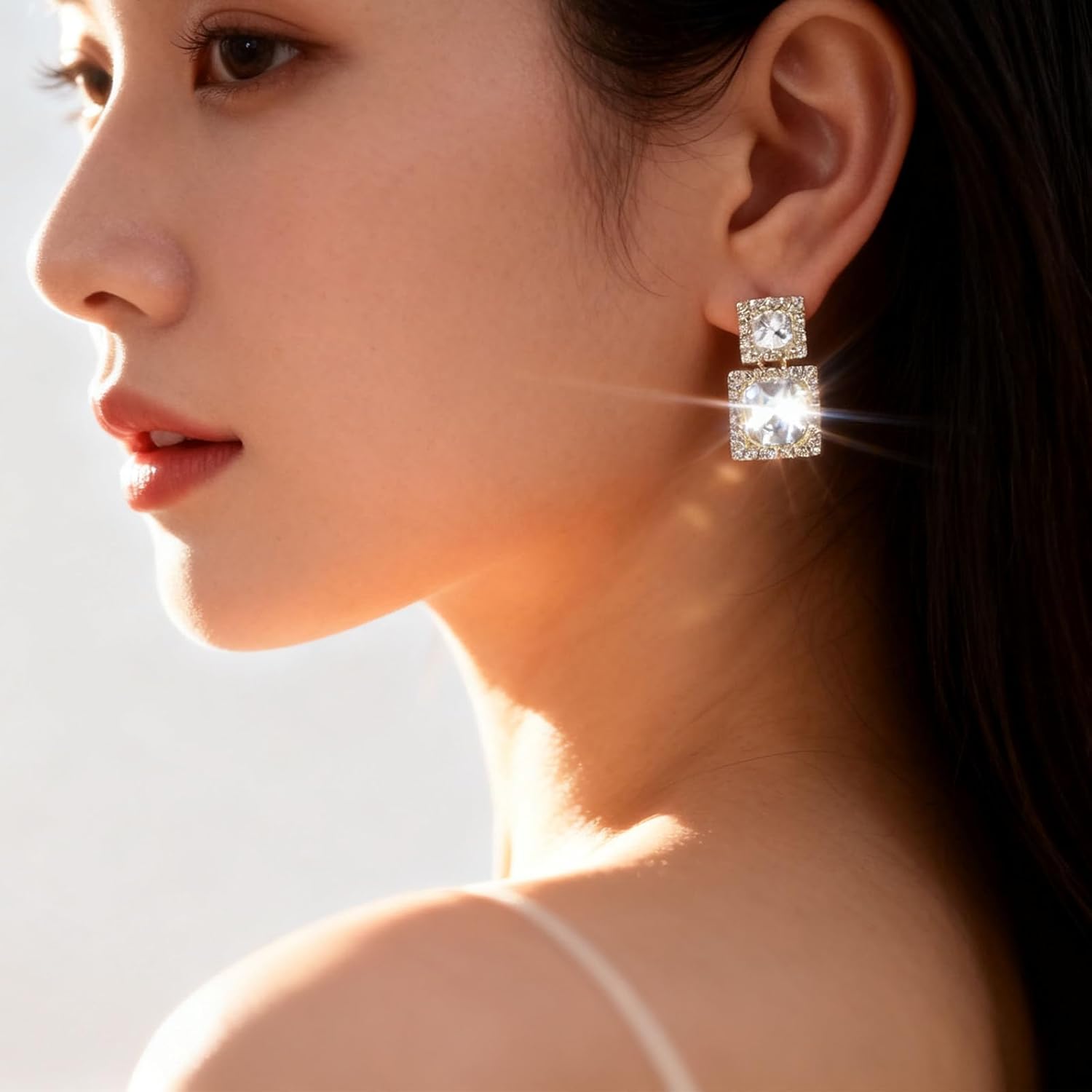 Square Clear Crystal Earrings for Women Gold Rhinestone Statement Earrings Sparkling Cubic Zirconia Dangle Earring for Wedding Bridal Jewelry - Image 5