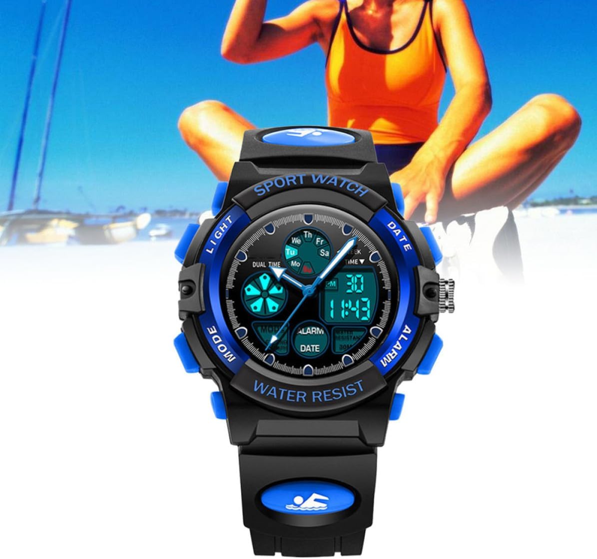 Toddmomy Digital Watch 30m Waterproof LED for Swimming Blue