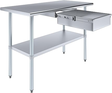 AmGood Stainless Steel Table with Drawer | Commercial & Residential Kitchen Laundry Garage Utility Bench | NSF Metal Prep Table Stainless Steel Table + Drawer, 48" Long x 24" Deep