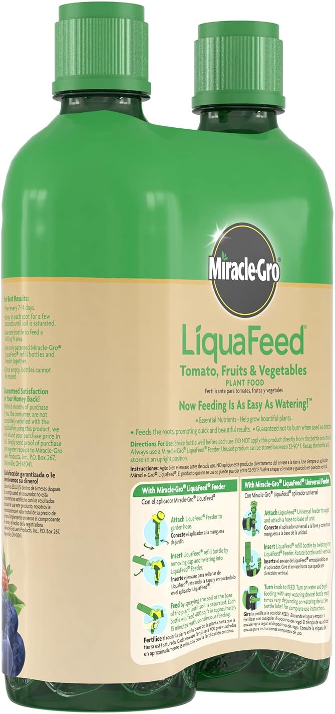 Scotts LiquaFeed Tomato, Fruits & Vegetables Plant Food Refills, Plant Fertilizer, 16 fl. oz., 2 Bottles/Pack (6-Pack)