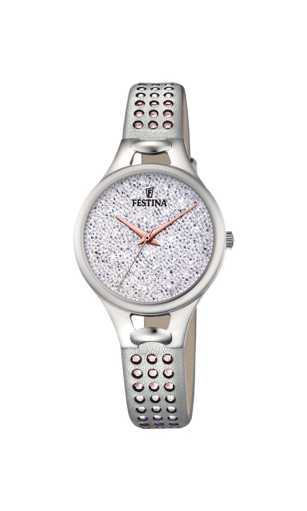 Festina Reloj Mujer F20407 Outlet Caja de Acero Inoxidable 316l Gris Plata Correa de Cuero