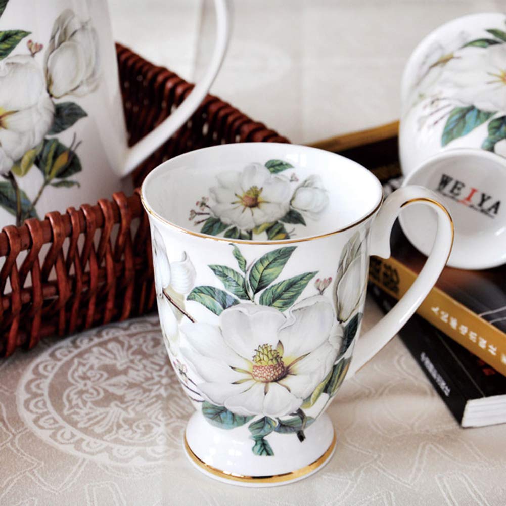 MIATTCLD Porcelain Mugs Set of 4, 11 oz/312 ml Bone China Floral Coffee Tea Water Cup for Latte Hot Tea, Cappuccino - Image 3