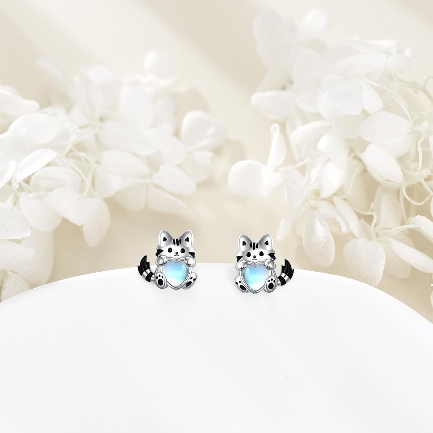 Cat/Guinea Pig Earrings for Women 925 Sterling Silver Cute Animal Stud Earrings Jewelry Gifts for Teens Moonstone Earrings for Animal Lovers - Image 4