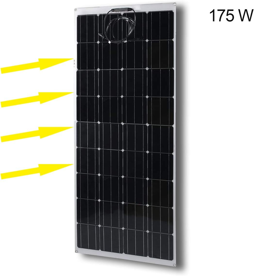 200W Monocrystalline Flexible Solar Panel, Waterproof Flexible Monocrystalline Lightweight Solar Power System for RV, Boats, Roofs, Cabin, Tent, Car, Trailer, Ultra Thin (175W)