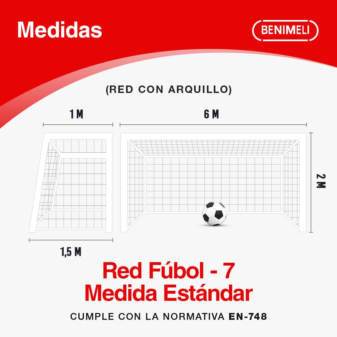 Juego de Red para Portería de Fútbol-7 6x2x1x1.50 m Blanco 2 Unidades