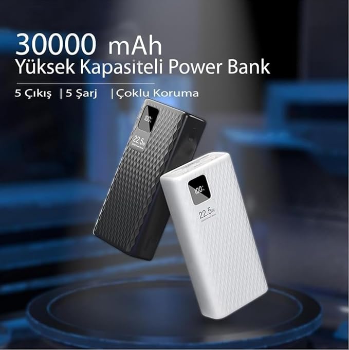Resim Coverzone A26Q Powerbank 30.000 Mah LCD Ekran Pd 20W Hızlı Şarj Konfulon iPhone Uyumlu Tip C Şarj Güç Bankası Çıkış arayüzü USB C - Beyaz Renk 