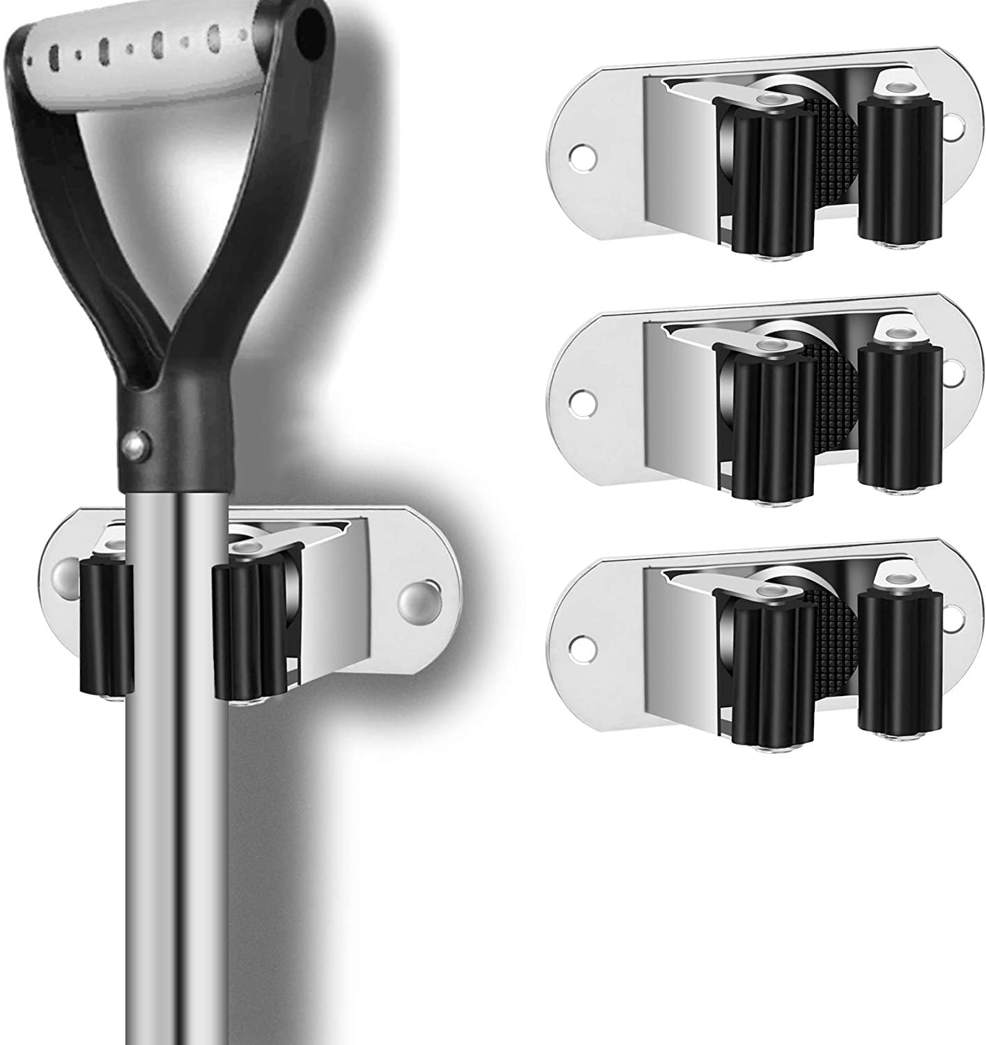 GROVENT® 3 Pcs Mop and Broom Holder Wall Mount Heavy Duty Stainless Steel Broom Holders Wall Mounted Broom Organizer Home Garden Garage Storage Rack-Multi (Black) (B0CY2S5S89) Amazon Price History, Amazon Price Tracker