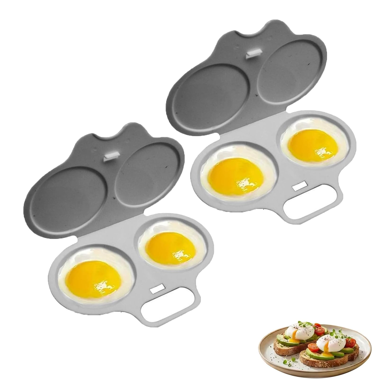 Microwave Egg Poacher With Lid & Handle, Egg Cooker, Poached Egg Maker, Dual Cavity Microwave Egg Poacher, Nonstick Poached Egg Maker, Heat Microwave Egg Cooker For Kitchen Cooking Tool，Gray*2