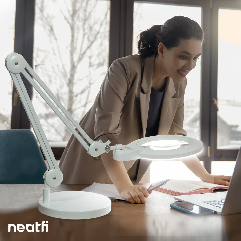 Neatfi Base lestée ronde de 25 cm de diamètre, 8,9 kg, compatible avec les lampes de bureau et les lampes grossissantes pour une utilisation à domicile et au bureau (blanc)