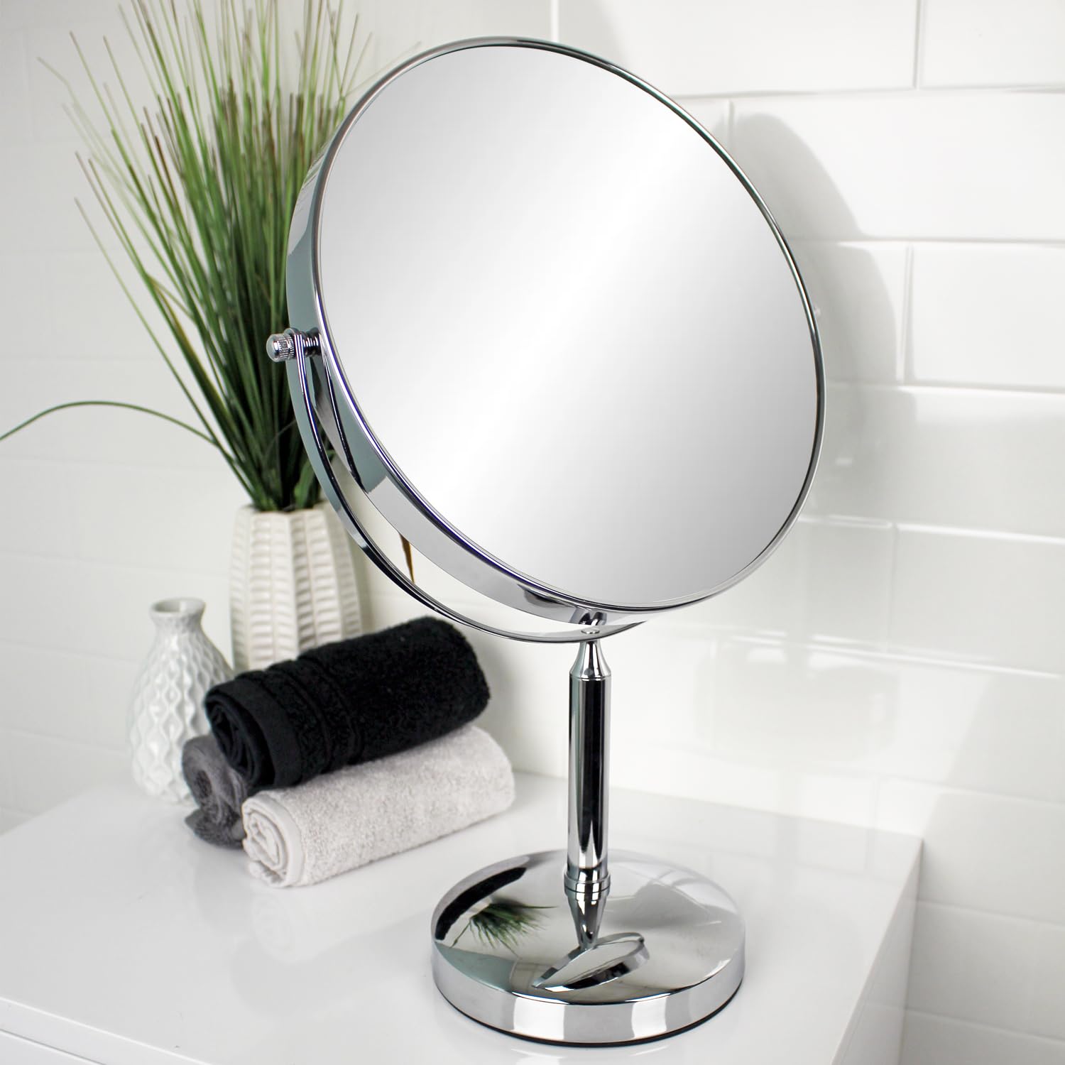 Showerdrape Glass/Silver Helios 3X Magnification Vanity Makeup Mirror Free Standing Table Vanity Mirror On Stand