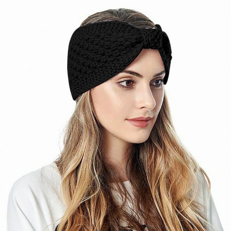 Women Winter Knitted Warm Woolen Headband Soft Fleece Winter Headwrap Warm Hairband Ear Warmer Hair Accessories for Girls and Women(Black)-image-18