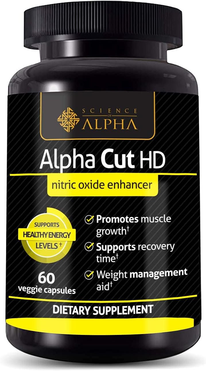 Science Of Alpha - Alpha Cut HD L-Arginine Pre-Workout Supplement - Nitric Oxide Booster for Muscle Growth, Vascularity & Energy - Essential Amino Acids to Support Physical Endurance - 60 Capsules