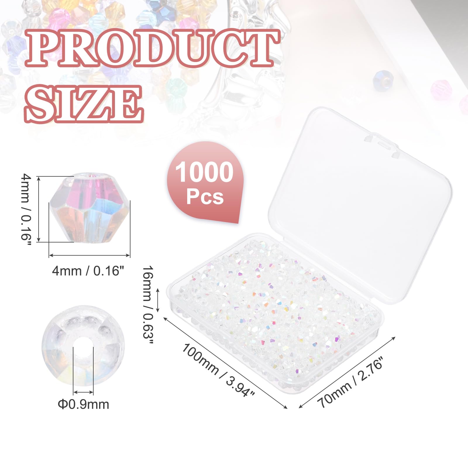 PATIKIL 1000pcs 4mm Bicone Glass Crystal Beads, Faceted Glass Spacer Beads with Box for Jewelry Making Bracelet Necklace Earrings DIY Suncatcher Craft, White AB - Image 2