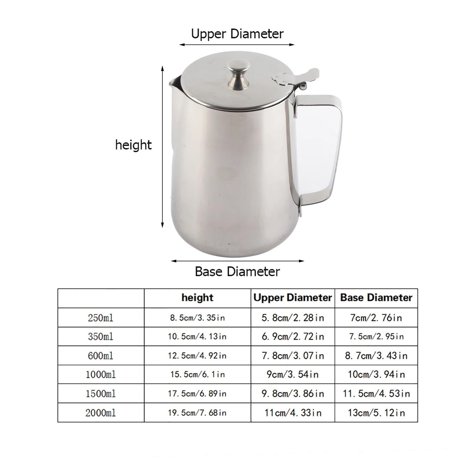 Jarra for espumar leche, taza de café acero inoxidable, jarra con tapa for Latte Art(350ml)