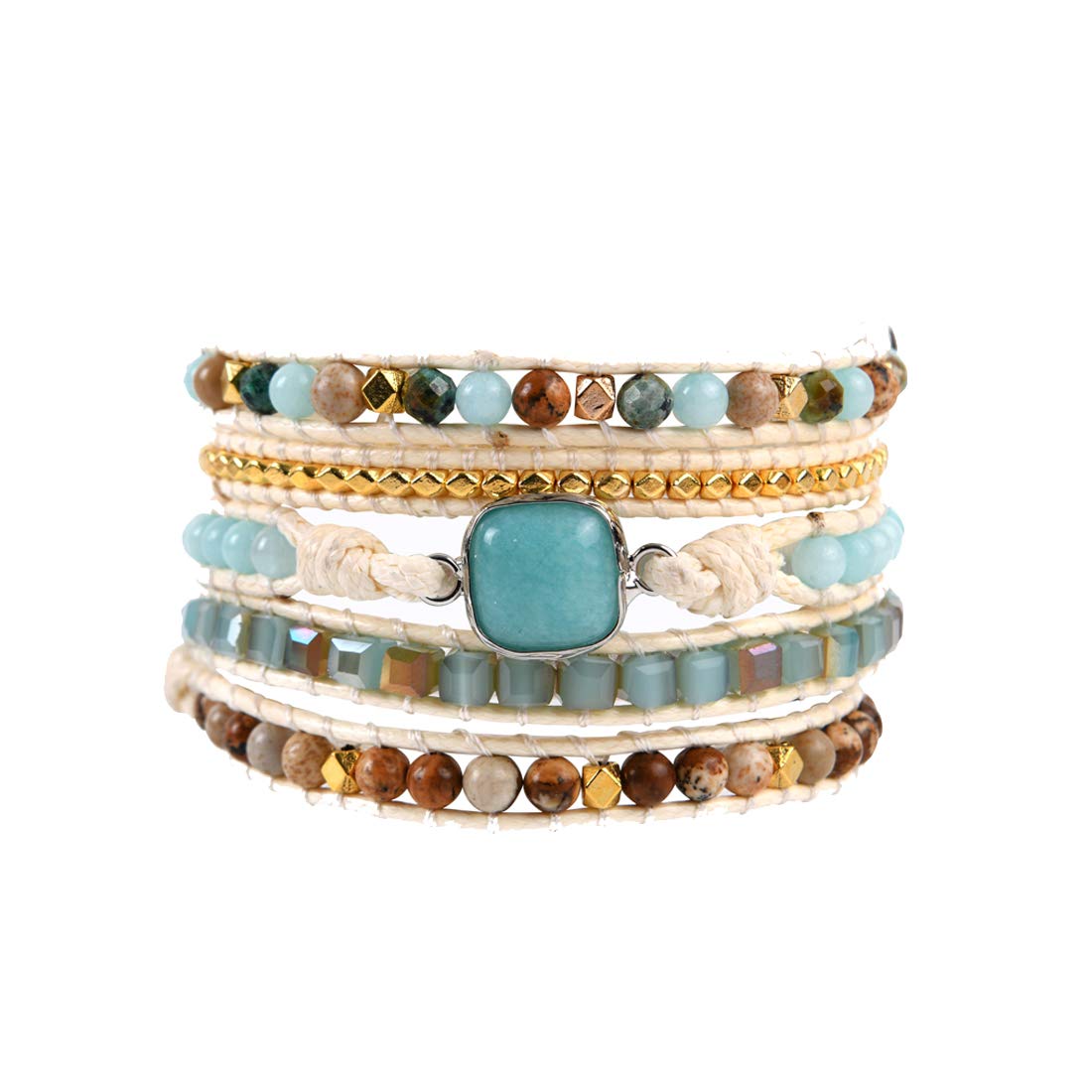YGLINE Natural Stone Beaded Healing Wax String 5 Wraps Bracelets