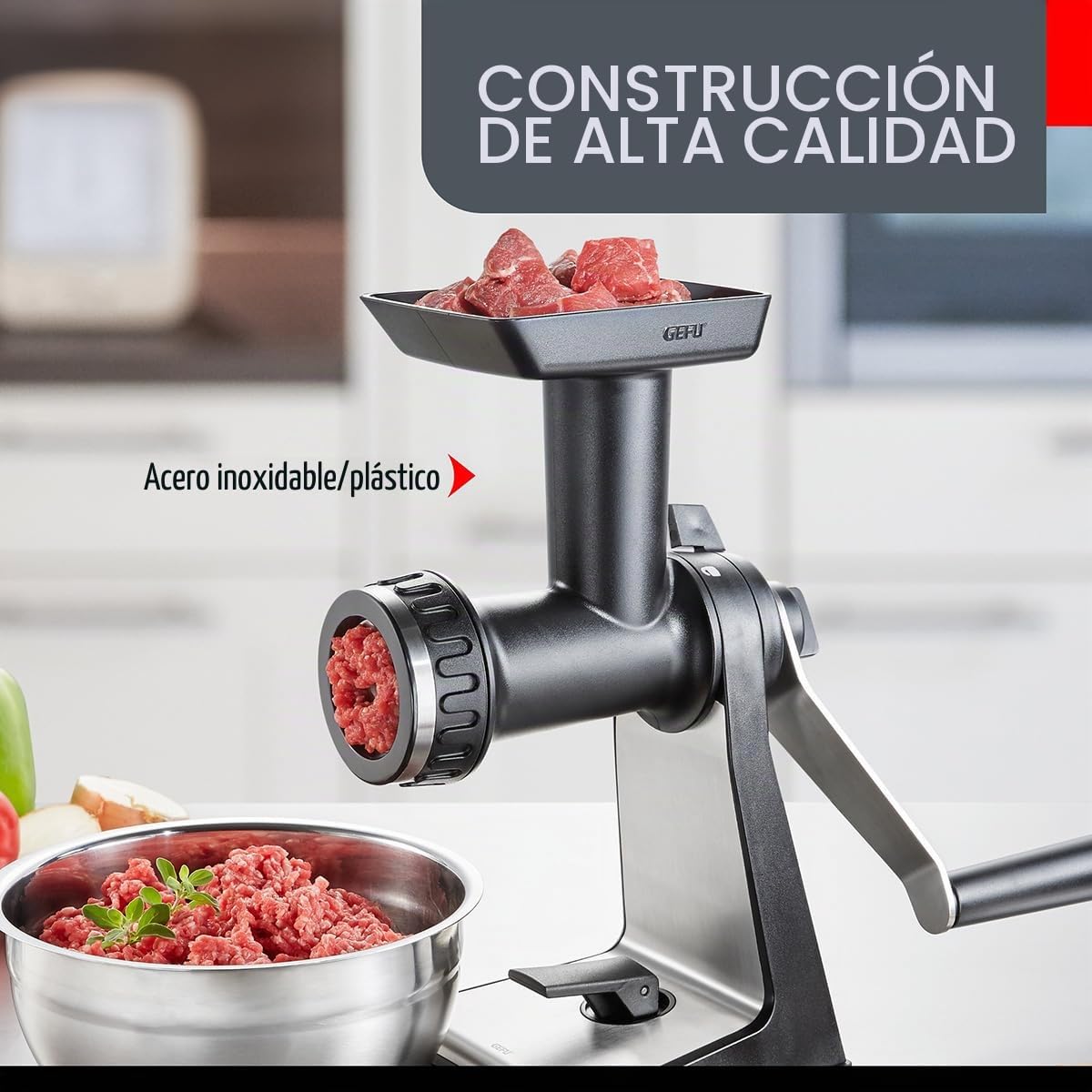 Gefu GE19090 Transforma – Picadora de Carne de Acero Inoxidable de 38 x 13,5 x 40,5 cm.