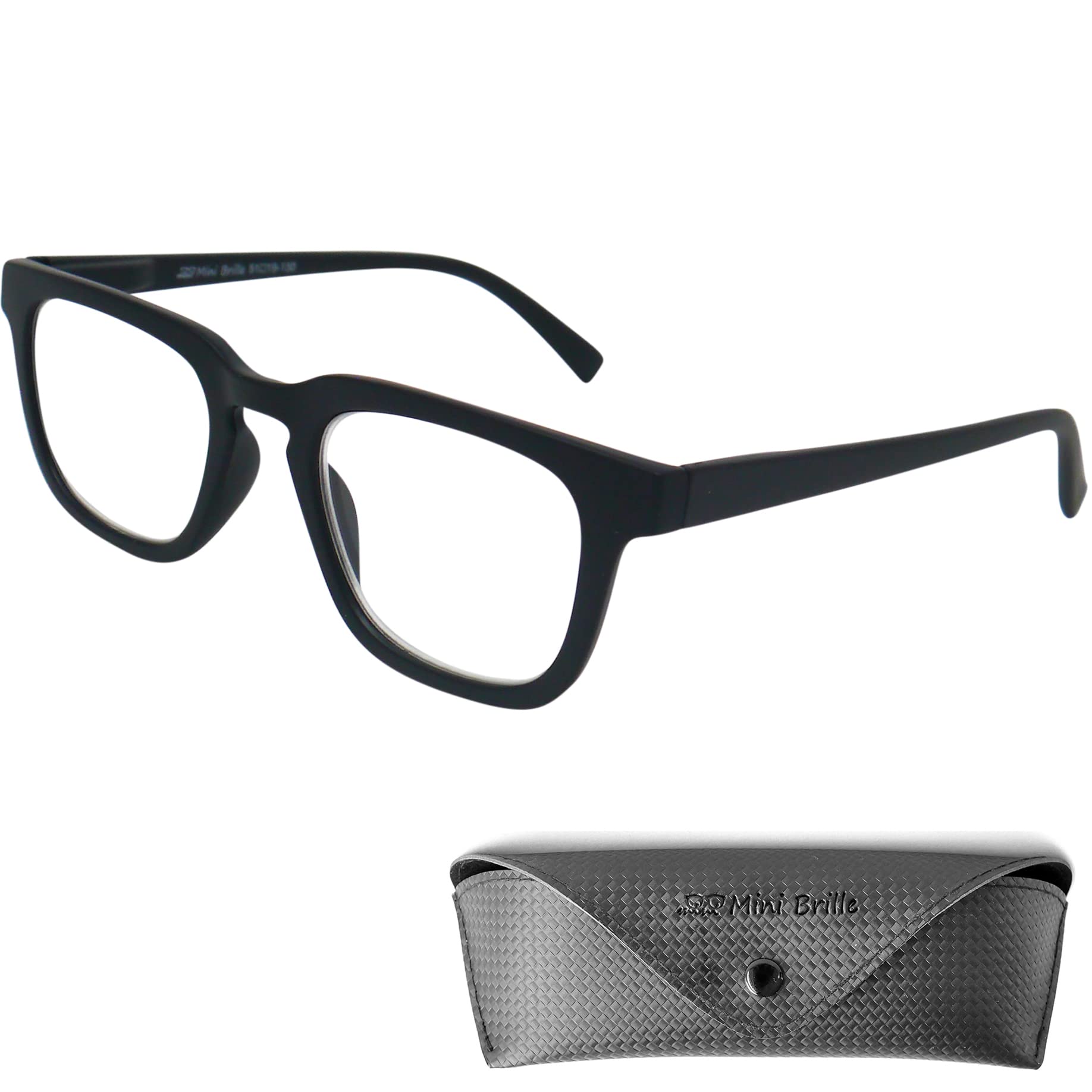 Mini Brille, Nerd Blue Light Blocking Reading Glasses with Rectangle Lens, FREE Case, Plastic Frame (Black)