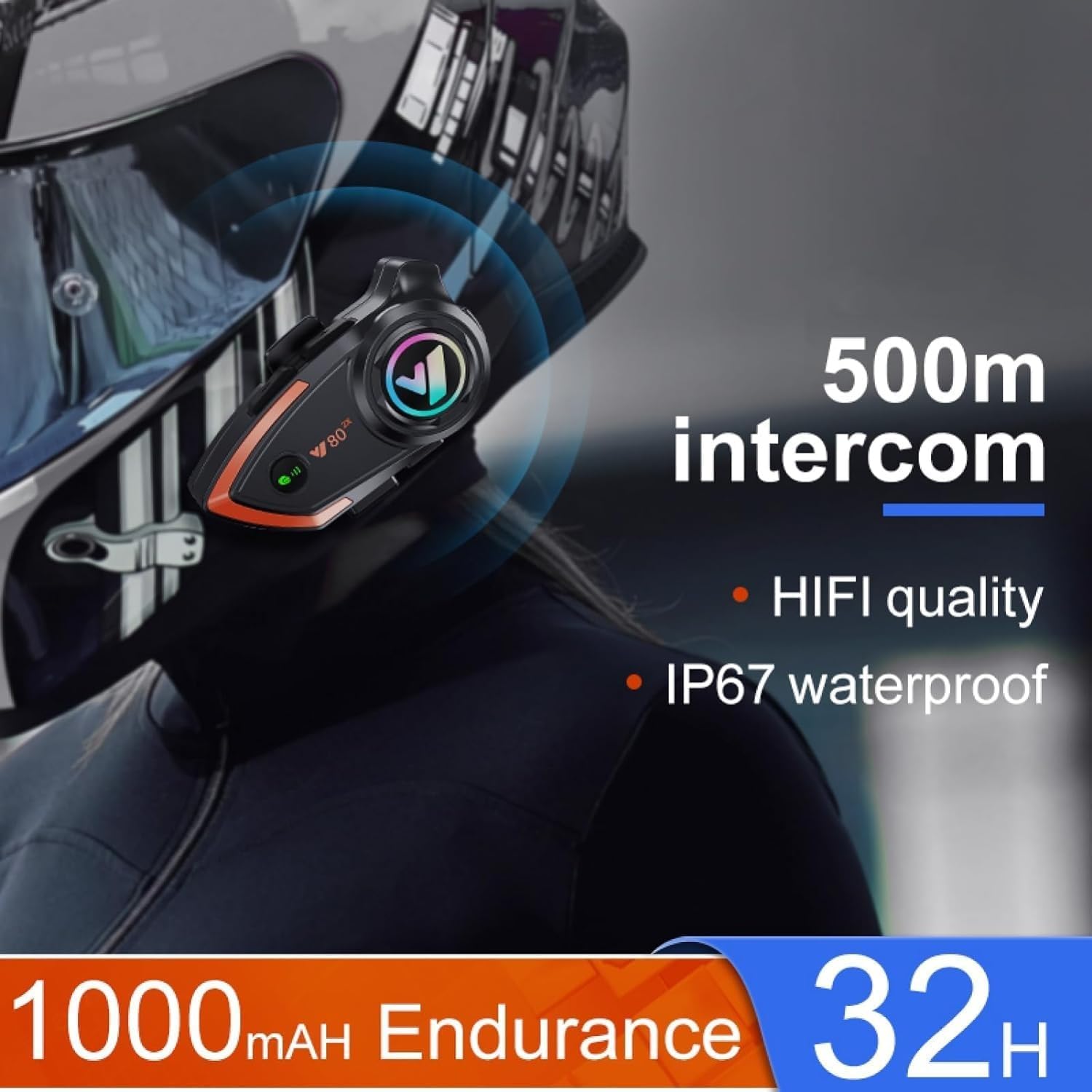 Cuffie Bluetooth per moto, 500 m, 2 Riders Bluetooth Helmet Intercom con altoparlanti CVC Noise Sound Quality Speakers Communication Systems Motorcycle Riding/Snowmobile/Cycling/Sports (2 pezzi)