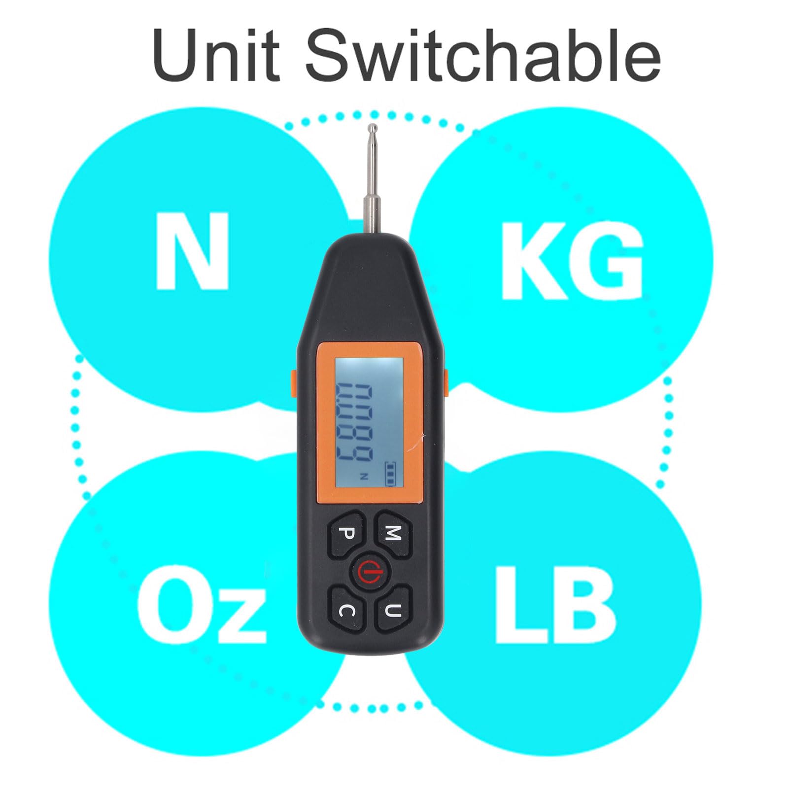 Luocute 10n Medidor de TensióN Digital, Push Pull Force Gaser Portátil LCD Pantalla Retroiluminada Pantalla Automática Potencia Baja 4 Unidades N LB Kg Oz con Alta Precisión para el