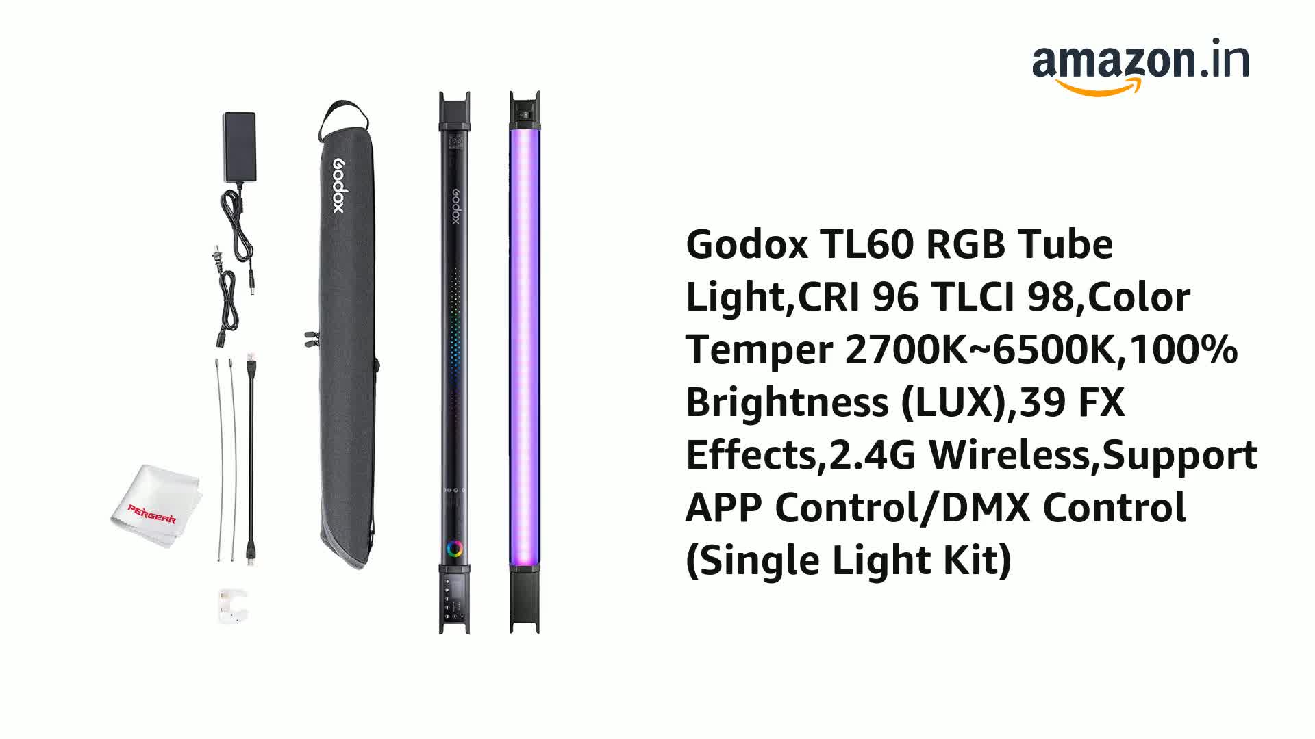Godox TL60 RGB Tube Light,CRI 96 TLCI 98,Color Temper 2700K~6500K