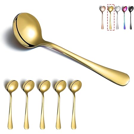 Stainless Steel Round Kitchen Table Soup Serving Spoon Scoop 5pcs Silver Tone