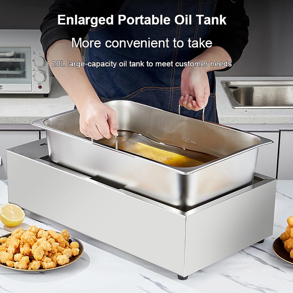 Friggitrice Elettrica Da Banco In Acciaio Inossidabile Da 20 Litri Con 2 Cestelli E Coperchi Per Patatine Per Ristorante, Domestica,Temperatura Regolabile (60-200 ℃) + Temporizzazione (0-60 Minuti)
