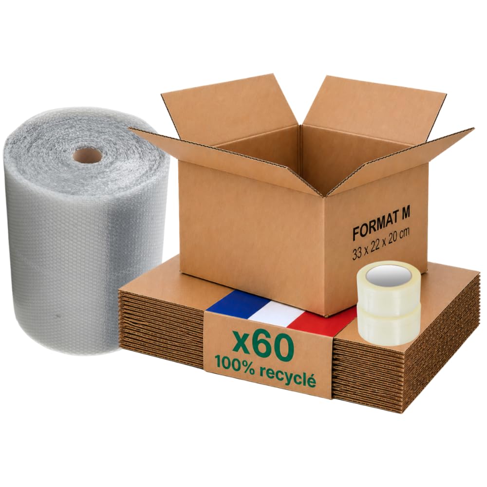 Opakowanie kartonowe M - zestaw 60 folii bąbelkowej + klej, 31 x 22 x 20 cm, wzmocnione, dokumenty A4, odzież, e-commerce - Life Pack