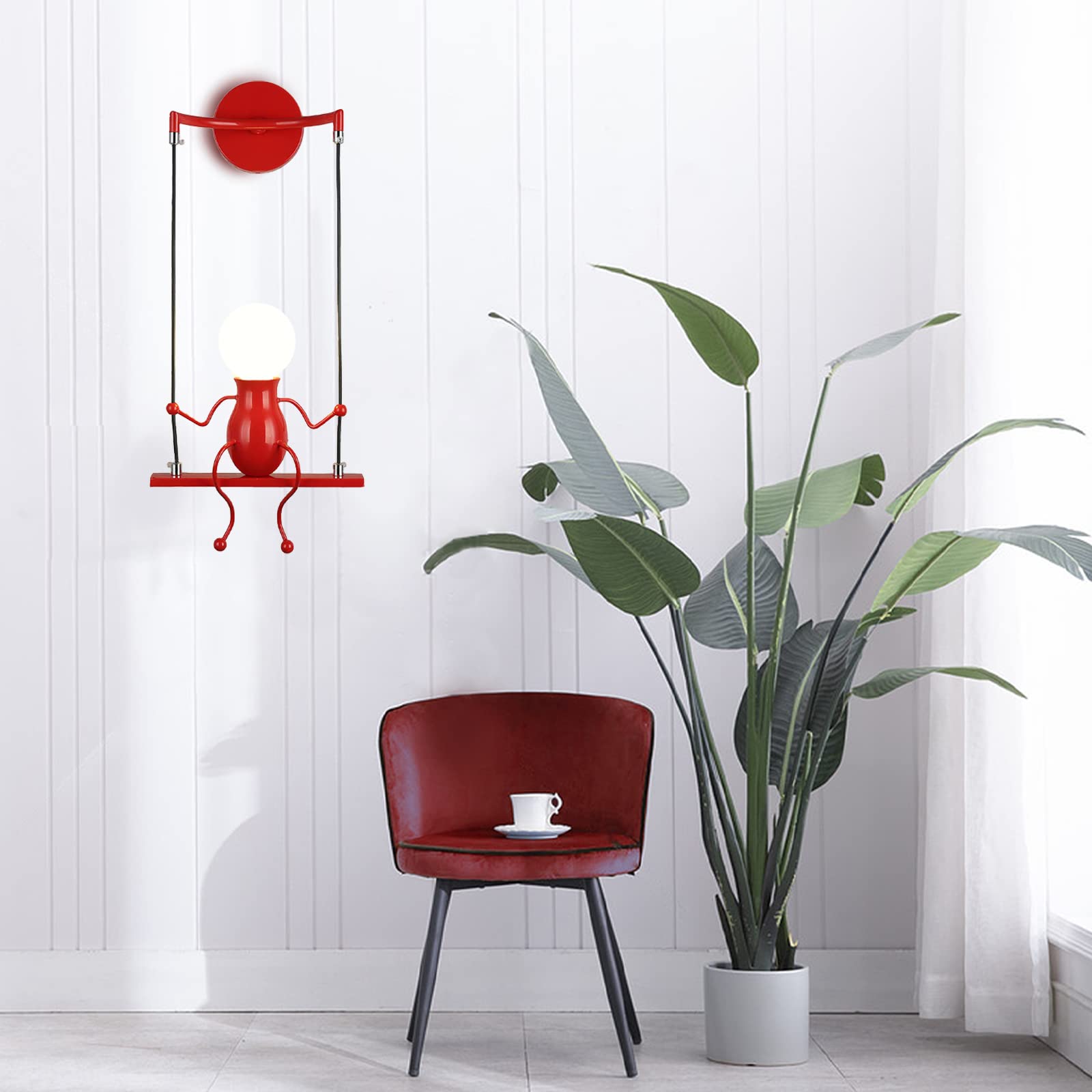 Lampade da parete per soggiorno Applique da parete creativa del fumetto della camera da letto moderna che accende Lampade da comodino regolabili a LED Regalo per bambini 1×E27 (Rosso)