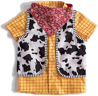Woody Shirt for Kids Cowboys Halloween Cosplay Costume Toy Story Toddler Woody Classic Costume Multicolored