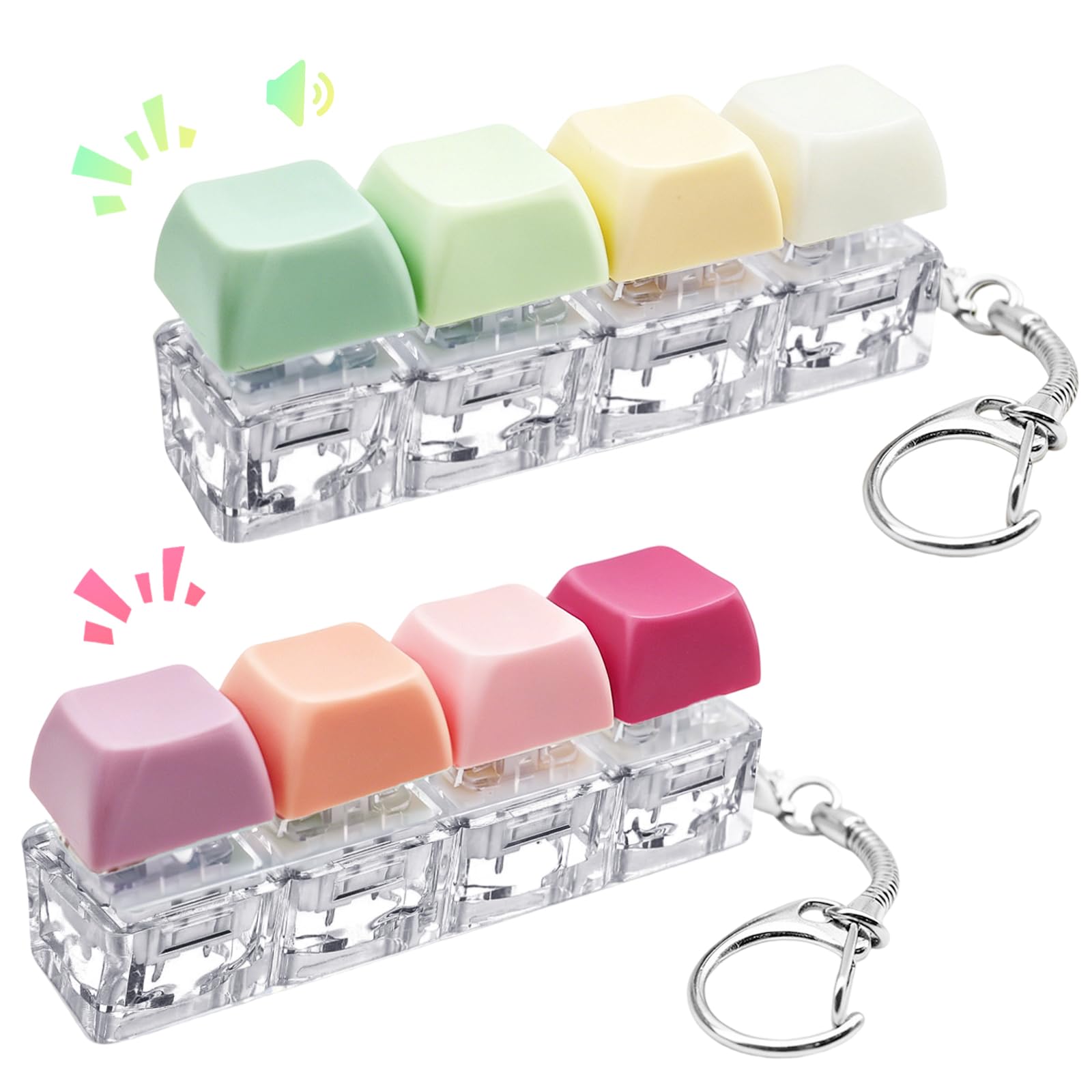 2 Pack Keyboard Fidget Toy, 4-Key Clicker Fidget Keyrings for Adults