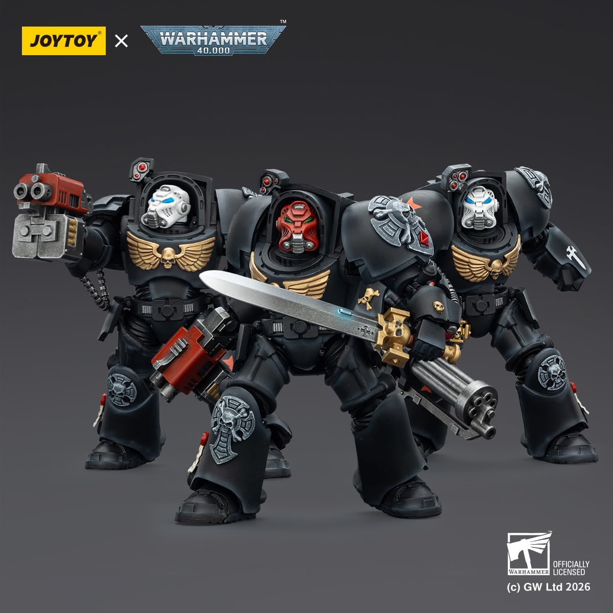 JOYTOY Warhammer 40.000 Black Templars Terminator 3‑teiliges Set Hochdetaillierte Gelenkfigur Actionfigur – Sammlerstück Geburtstage!