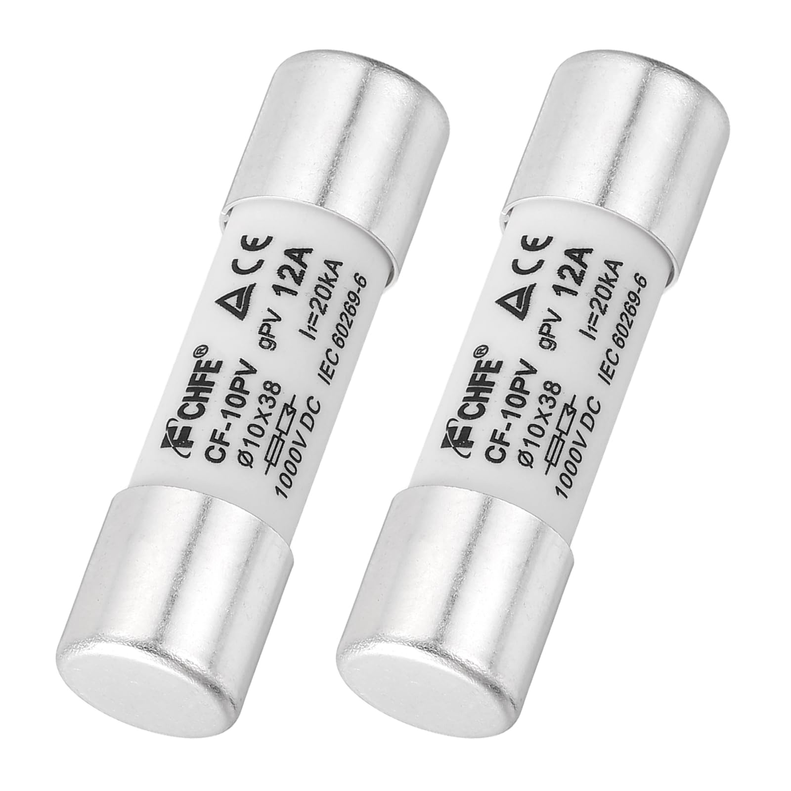 sourcing map 2Pcs 1000V 12A Ceramic Cartridge Fuses, 10x38mm Fast Blow Time Delay Fuse for Photovoltaic Solar Systems DIY Inverter Circuit Board