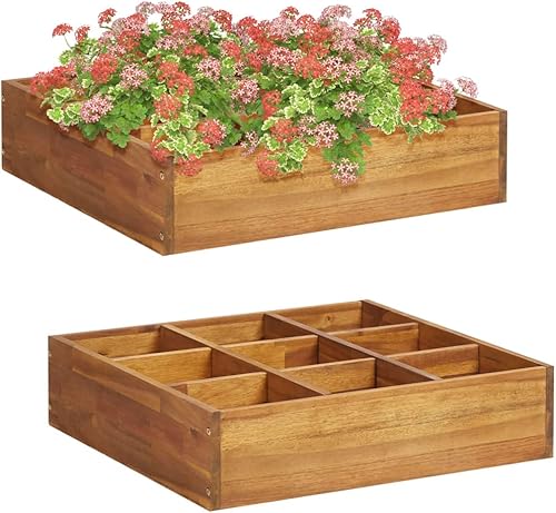 DGZLIIO Macetas decorativas modernas camas de jardín elevadas cama elevada de madera maciza de acacia de 236 x 236 x 59 pulgadas adecuadas para