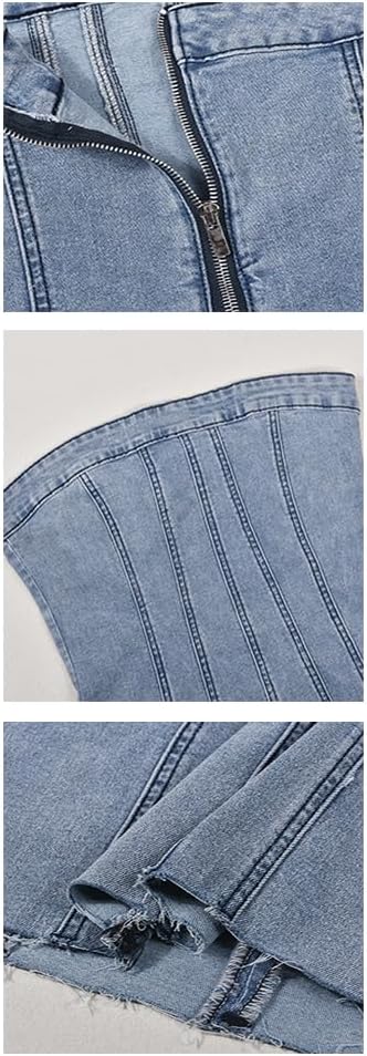 MENCCINO Denim Dress Jean Dress for Women Sexy Mini Bodycon Dresses - Image 4