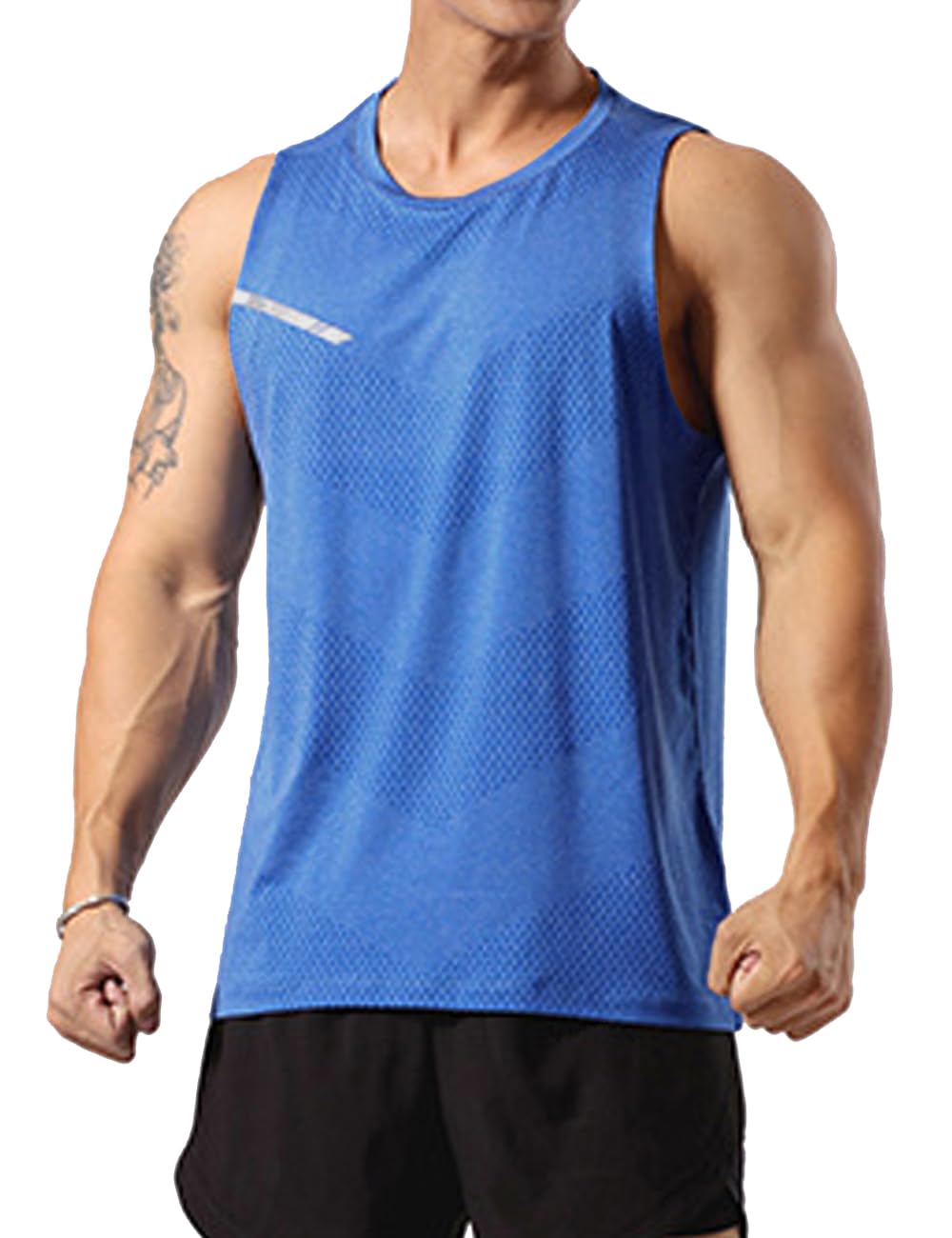 Men's Athletic Workout Tank Tops Sleeveless Muscle Running Shirts Training Quick Dry Gym Activewear Blue 2XL