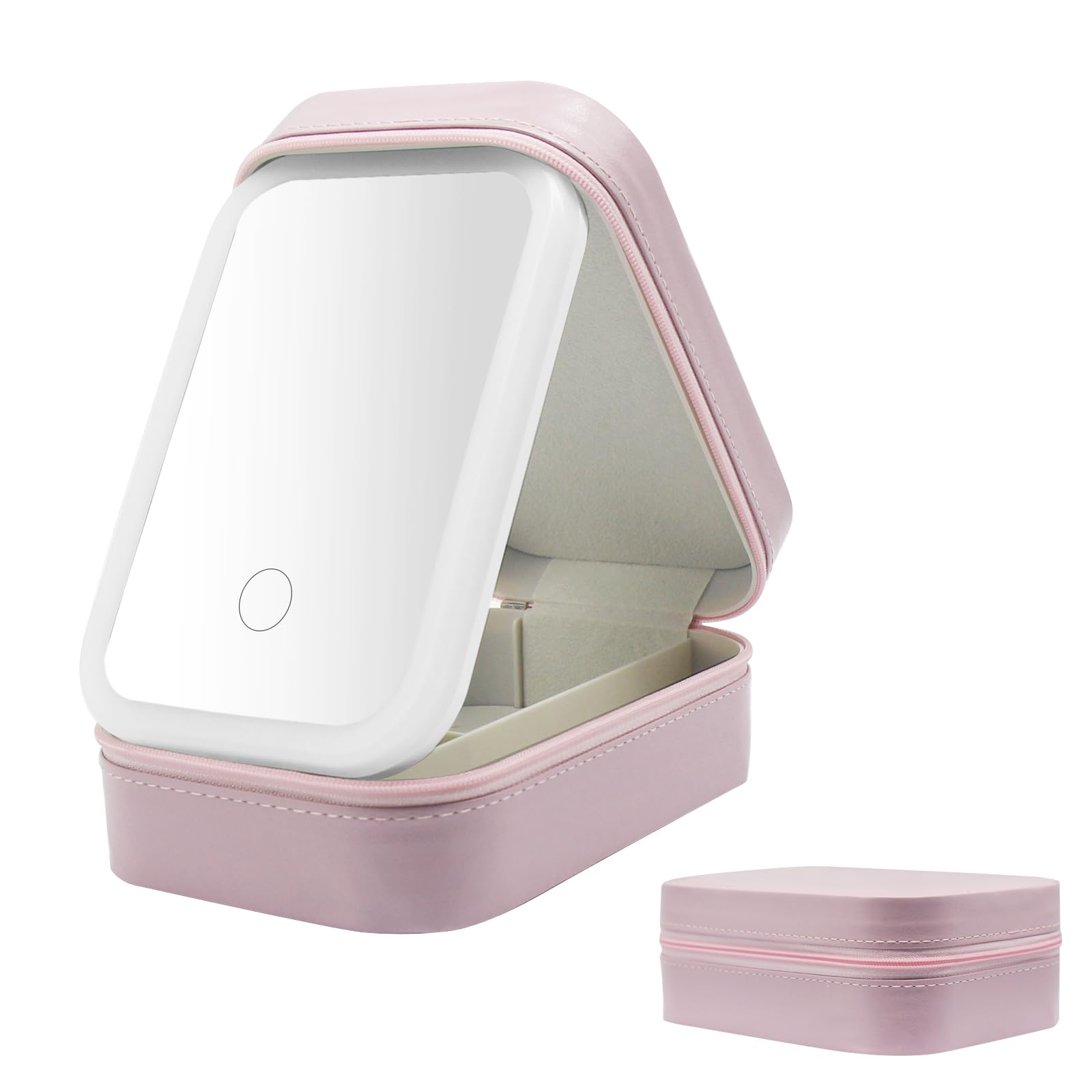 Horuili Neceser con Espejo, Neceser de Maquillaje con Espejo Iluminado, Luz LED de 3 Colores, Neceser de Maquillaje portátil, Neceser de Viaje, Espejo de Maquillaje Recargable por USB