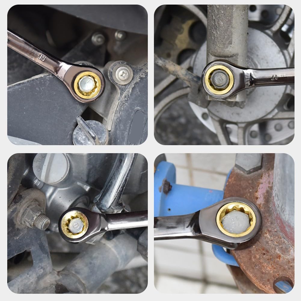 Set di chiavi a cricchetto con sgancio rapido e design Torx a doppio scopo, in acciaio al cromo vanadio a 72 denti, per riparazioni di casa, auto ed elettrodomestici, nero, 8/10/12/19 pezzi, 19