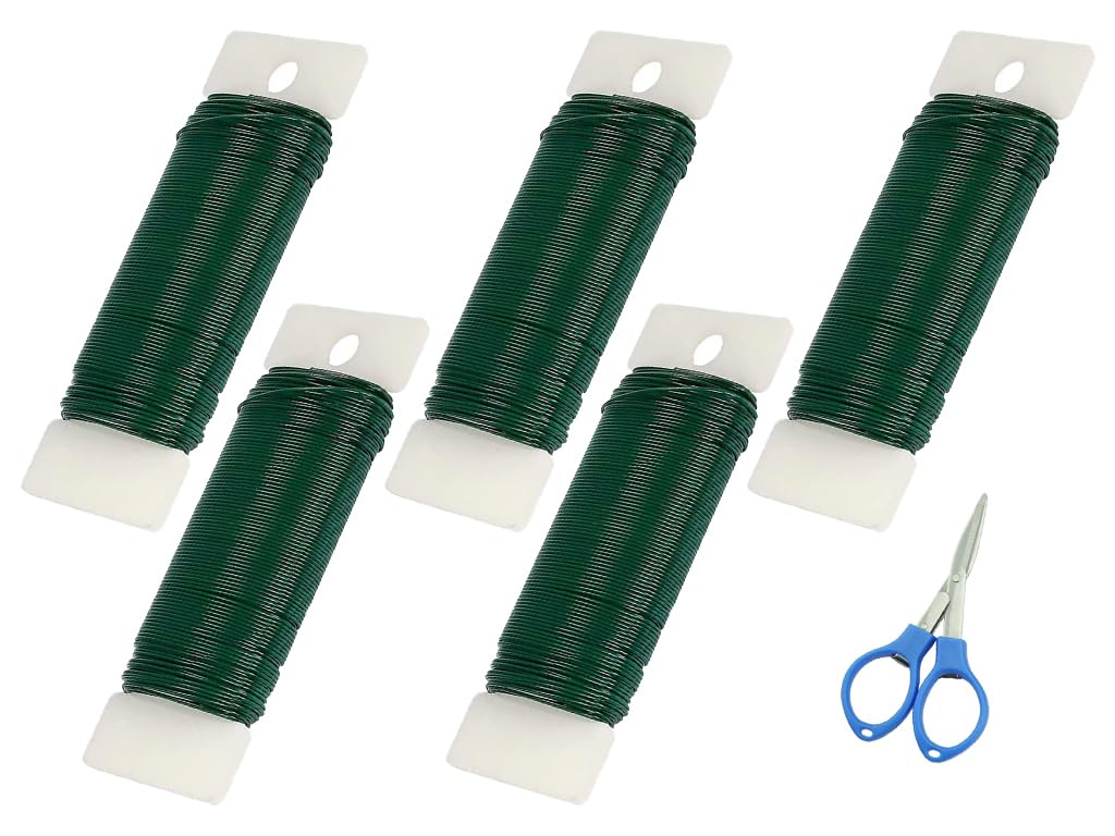 5 Pièces Bobine de Fil de Fer, Fil à Lier les Fleurs Vert, Fil de Fer pour Fleurs, Fil de Fer pour Art Floral, pour Guirlandes, Arrangements Floraux et Loisirs Créatifs, Vert, 35M