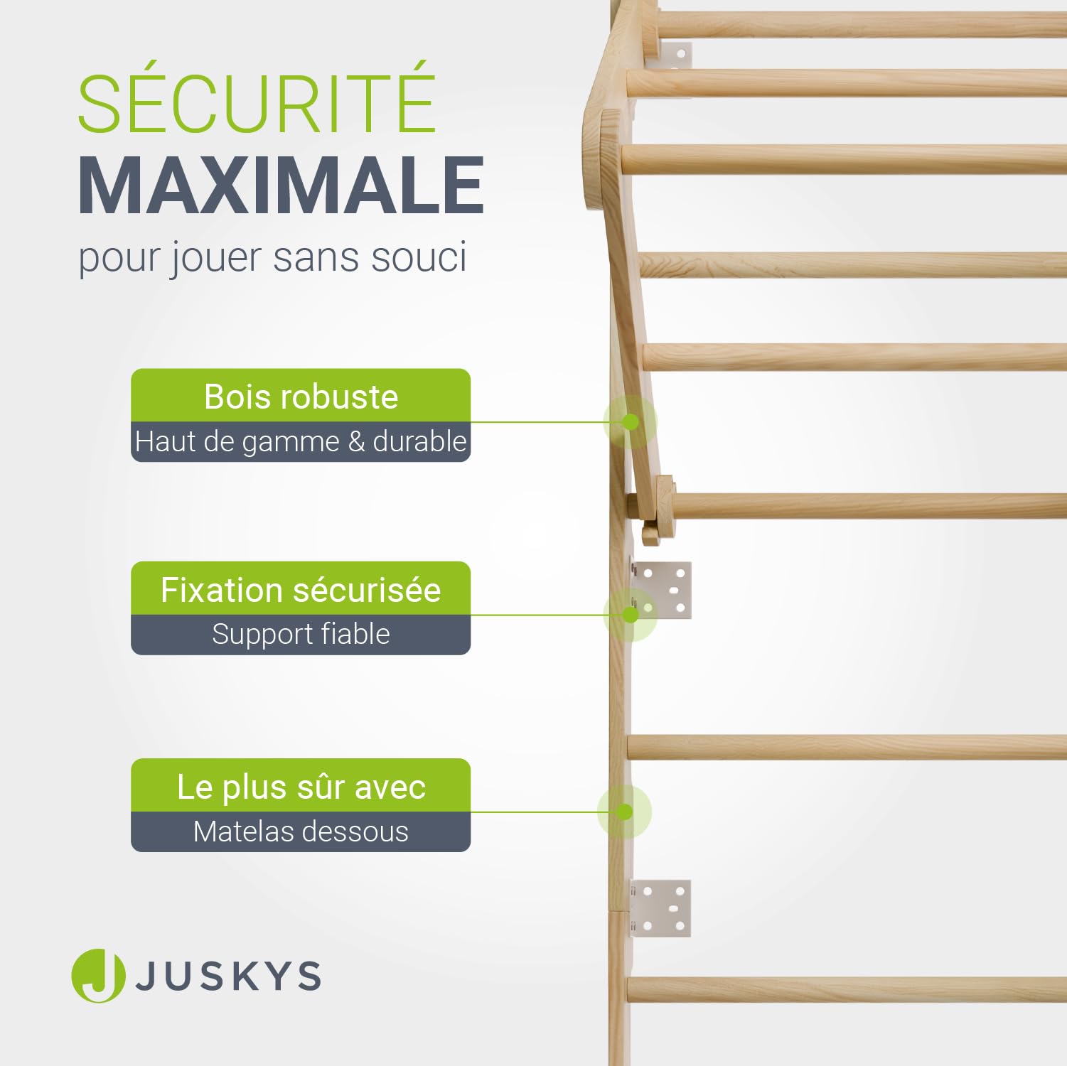 Juskys Espalier pour Enfants - avec Barre de Traction, Structure d'escalade intérieure avec Anneaux de Gymnastique et échelle de Corde, Mur d'escalade pour Chambre d'enfant, Barre de Sport