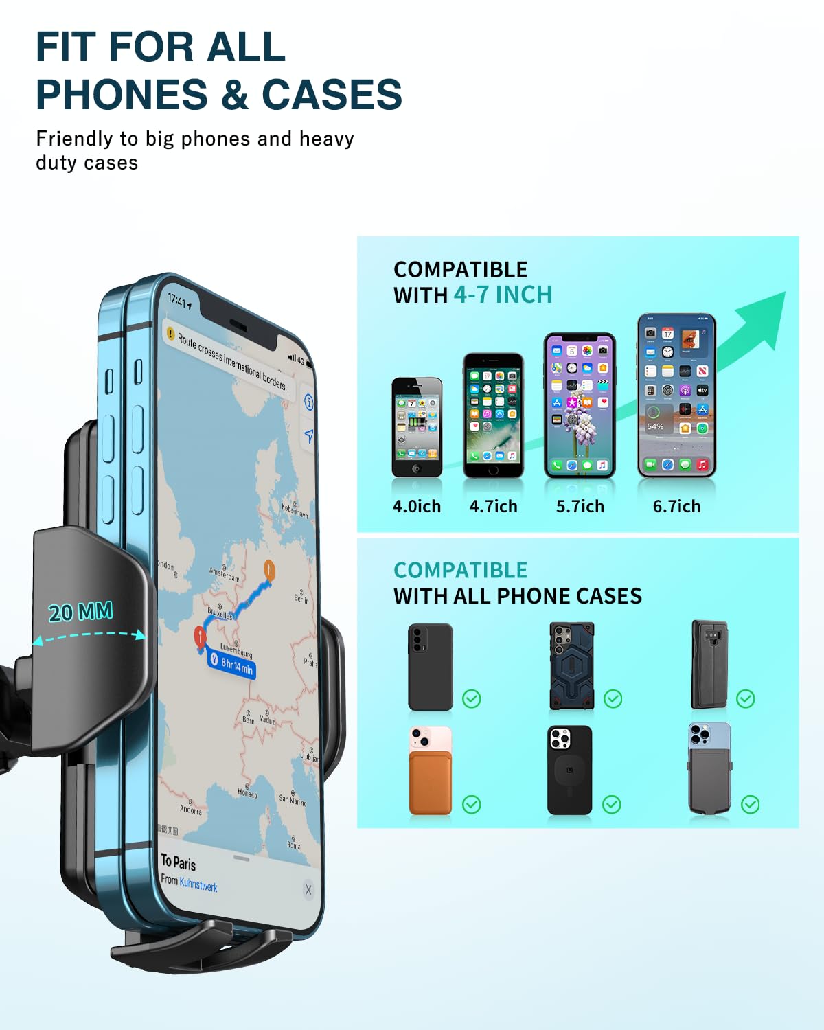 Hoppac Support Telephone Voiture, Porte Téléphone Voiture Tableau de Bord et Voiture Pare-Brise, 360 Degrés Rotation, Un Bouton de Libération, pour 4-7 in Smartphone